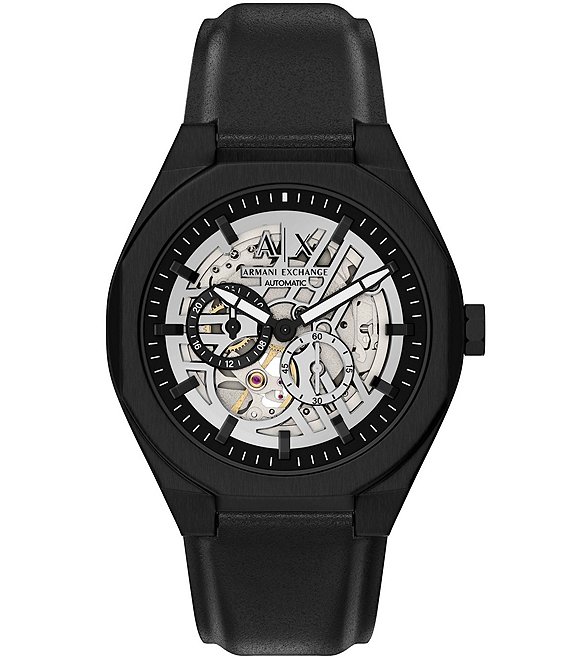 Armani Exchange Men's Sync Rd. Automatic Black Leather Strap Watch