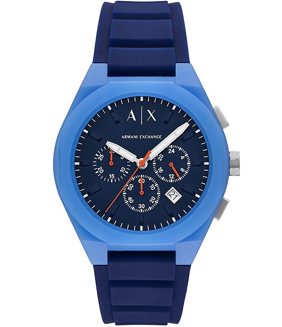 Armani Exchange Men's Sync Rd. Chronograph Silicone Strap Watch, Blue - Image 1