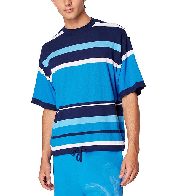 Shop Striped White Blue Short Sleeve Shirt by Armani Jeans