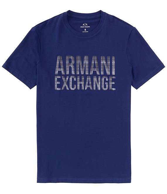Armani Exchange Slim Fit Stretch Plaid Logo Short Sleeve T-Shirt