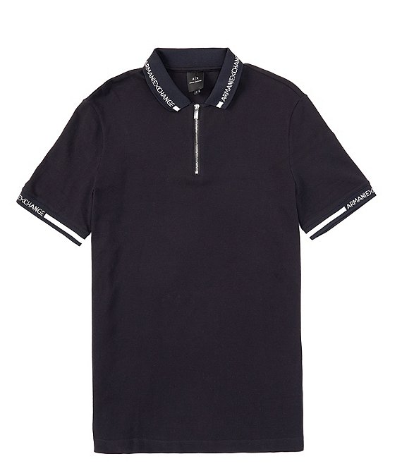 Armani Exchange Small Logo Tape Short Sleeve Quarter-Zip Polo Shirt ...