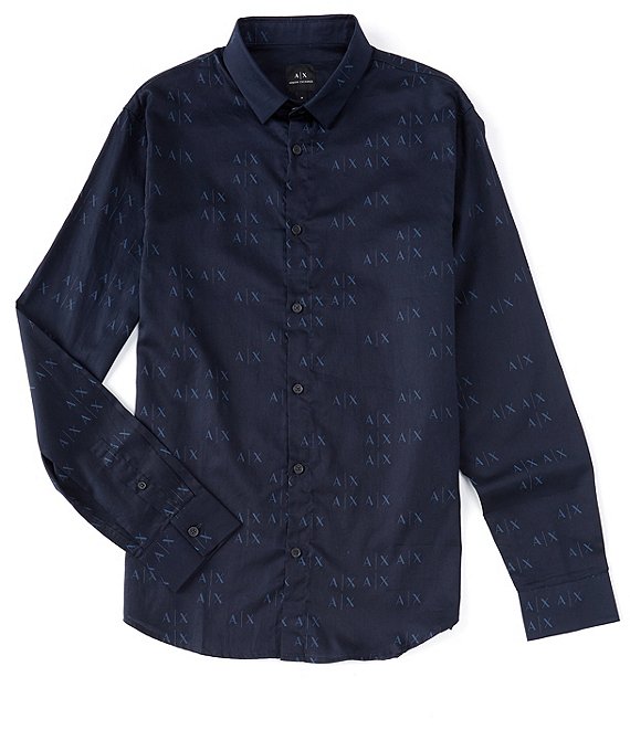 Armani Exchange Tonal Logo Long-Sleeve Woven Shirt | Dillard's