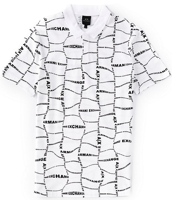 Armani Exchange Wavy Monogram Print Short-Sleeve Polo Shirt | Dillard's