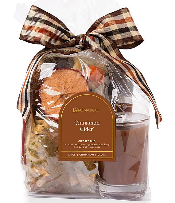 Aromatique Cinnamon Cider Potpourri, Room Spray, and Votive Gift Set Trio