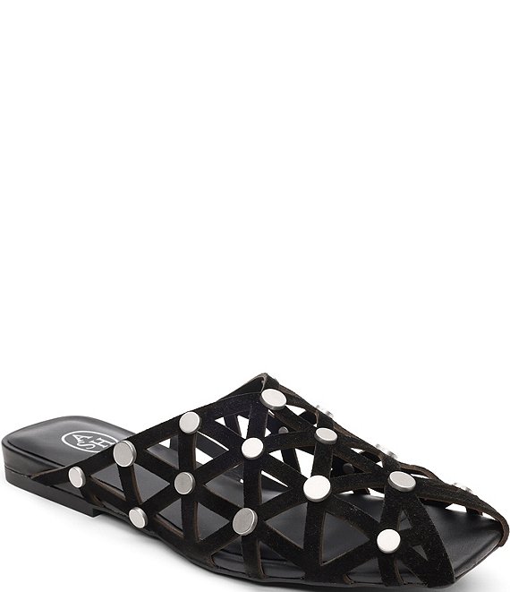 ASH Bone Suede Geo Cut Out Studded Mules