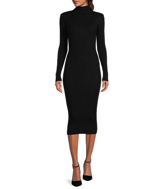 Color:Black - Image 1 - Abilene Turtleneck Long Sleeve Sweater Midi Dress