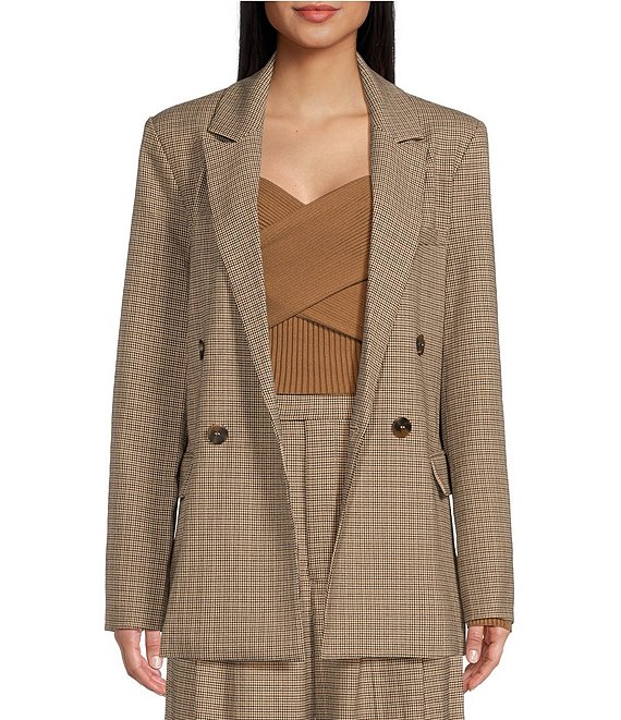 Color:Black Brown - Image 1 - Milani Plaid Double Breasted Coordinating Front Pocket Blazer