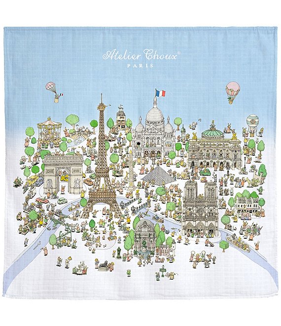 Color:Multi - Image 1 - Organic Cotton Atelier Choux's Paris Print Swaddle Blanket with Gift Box