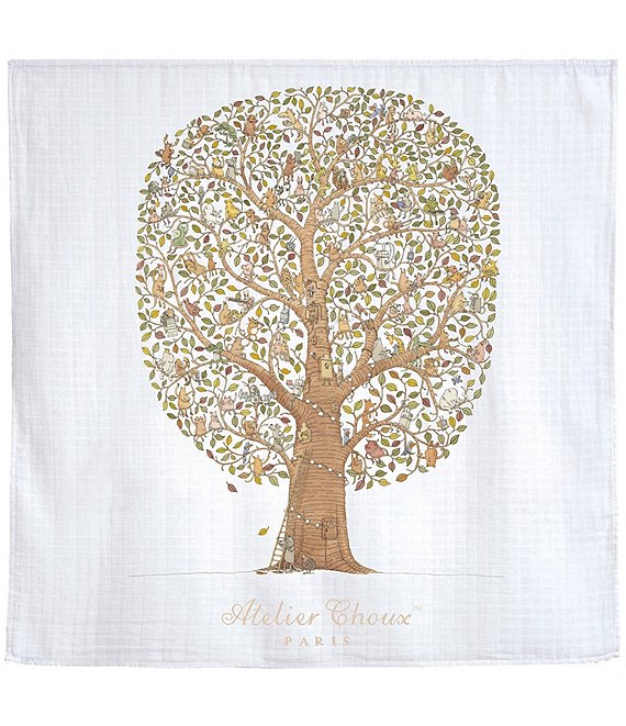 Color:Multi - Image 1 - Organic Cotton Baby Friends & Family Tree Swaddle Blanket with Gift Box