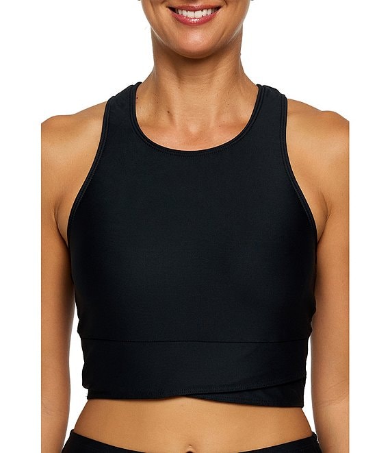 Athena Good Karma Static Solid High Neck Cropped Swim Top