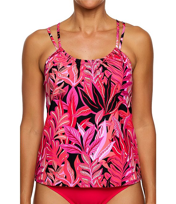 Athena Rain Forest Third Eye Scoop Neck Shirred Tankini Swim Top