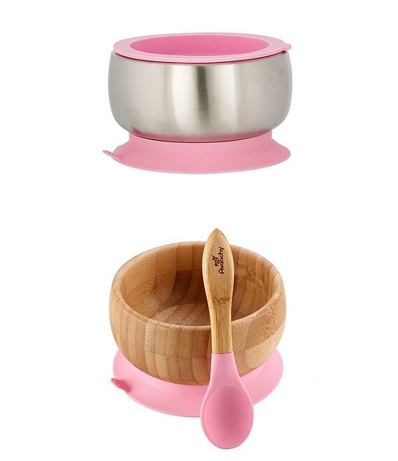 Color:Pink - Image 1 - Baby/Toddler Sustainable Essentials Bowl/Spoon Feeding Set