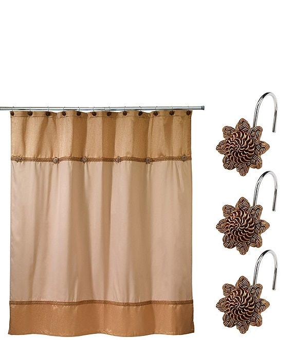 Color:Gold - Image 1 - 13-Piece Braided Medallion Shower Curtain And Hook Set