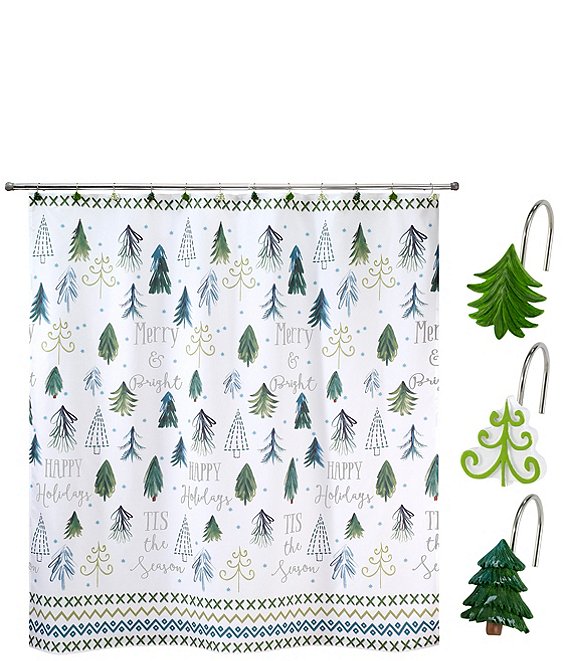 Avanti Linens Christmas Trees Collection 13-Piece Shower Curtain And Shower Hook Set