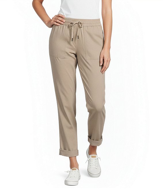 Aventura Ballard Solid Weave Flat Front Elastic Drawstring Waist Cropped Pants