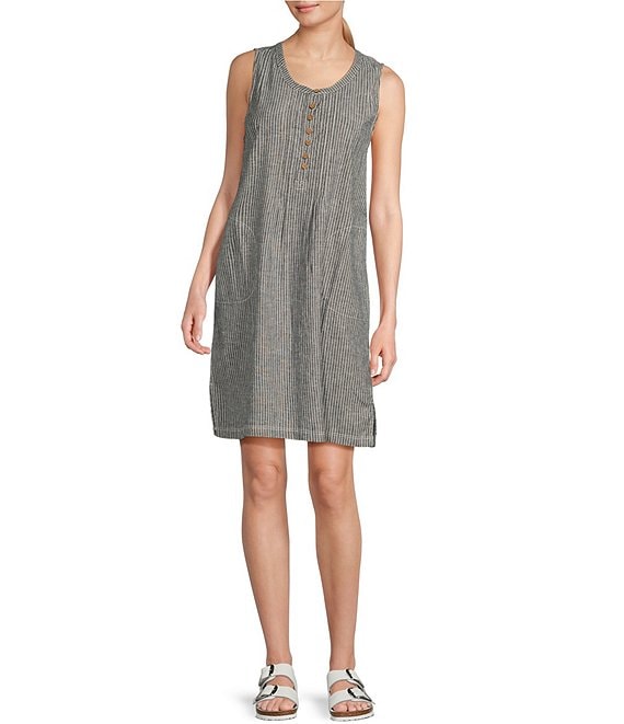 Aventura Breezy Woven Stripe Scoop Neck Pintuck Shift Dress | Dillard's