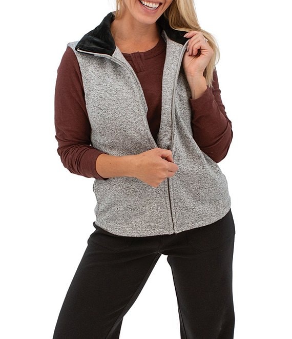 Aventura Heavenly Soft Solid Fleece Knit Collared Neck Zip Front Vest