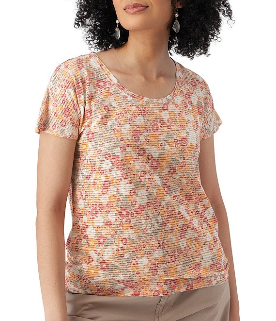 Aventura Meadows Striped Burnout Scoop Neck Short Sleeve Tee