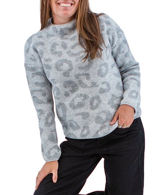 Aventura Sasha Tonal Jacquard Knit Funnel Neck Long Sleeve Relaxed Fit Sweater