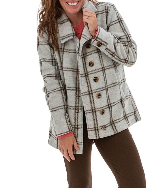 Aventura Snowveil Plaid Print Wool Blend Point Collar Long Sleeves Button Front Coat