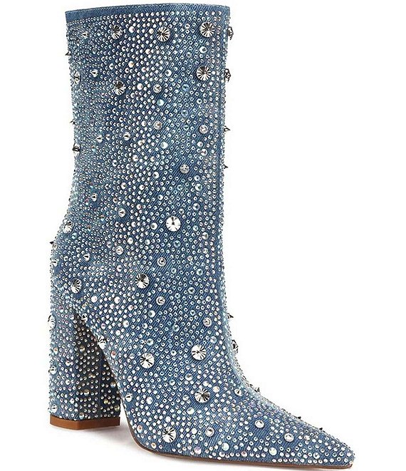 Azalea Wang Admiral Crystal Embellished Denim Booties | Dillard's