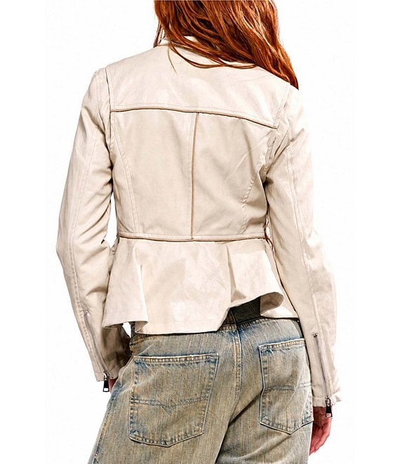 Azalea Wang Ally Faux Leather High Collar Peplum Zip Front Jacket