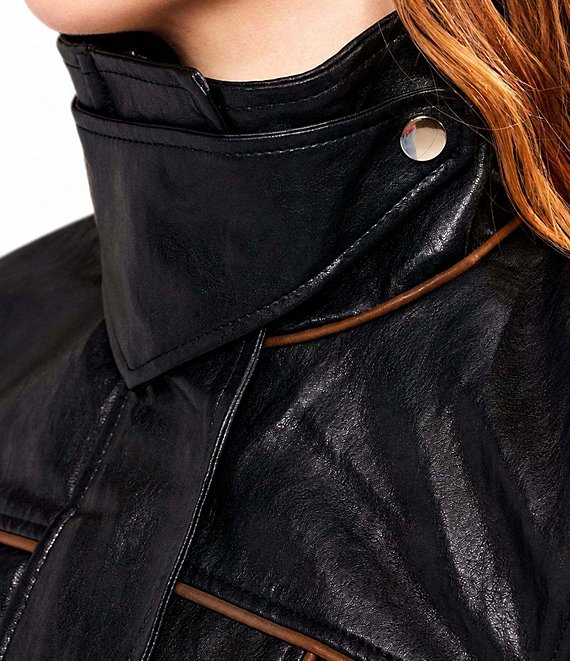 Azalea Wang Ally Faux Leather High Collar Peplum Zip Front Jacket