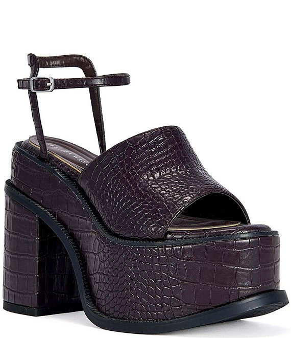 Azalea Wang Anthelmine Croco Embossed Platform Block Heel Sandals