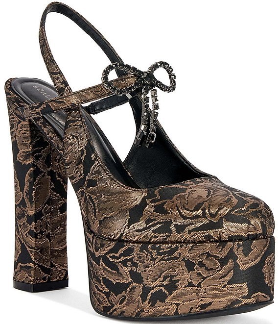 Azalea Wang Cutie Metallic Brocade Platform Slingback Pumps