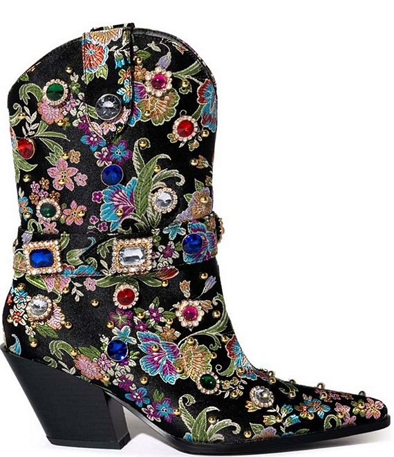 Azalea Wang Diligent Floral Brocade Stud and Jewel Ornamented