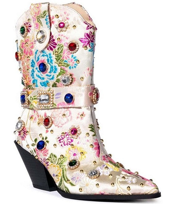 Azalea Wang Diligent Floral Brocade Rhinestone Western Mid Boots | Dillard's