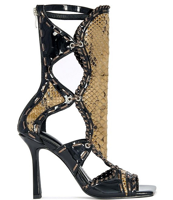 Azalea Wang Indrani Gladiator Colorblock Snake Whipstitched Square