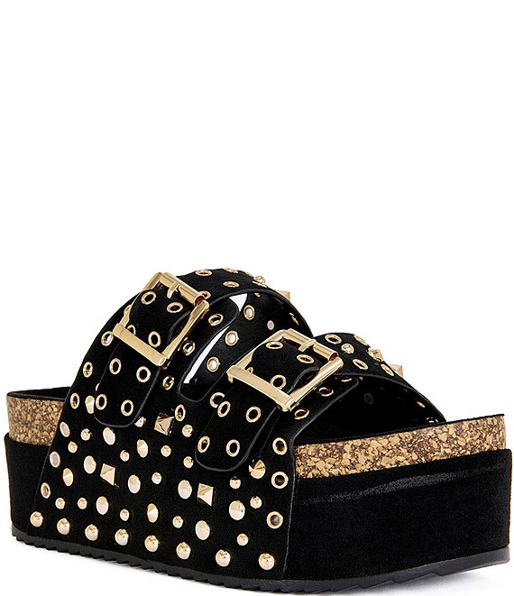 Azalea Wang Kaegan Studded Grommet Platform Slide Sandals | Dillard's