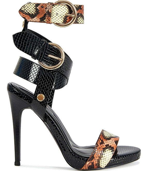 Azalea Wang Kandinsky Mixed Snake Print Ankle Strap Stiletto