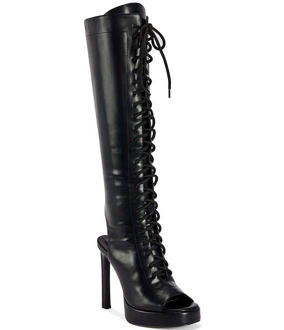 Azalea Wang Kellan Lace Up Open Toe Open Heel Platform Tall Boots