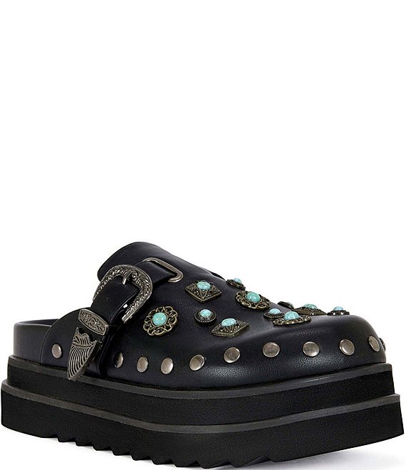 Azalea Wang Mavis Studded Buckle Strap Platform Mules