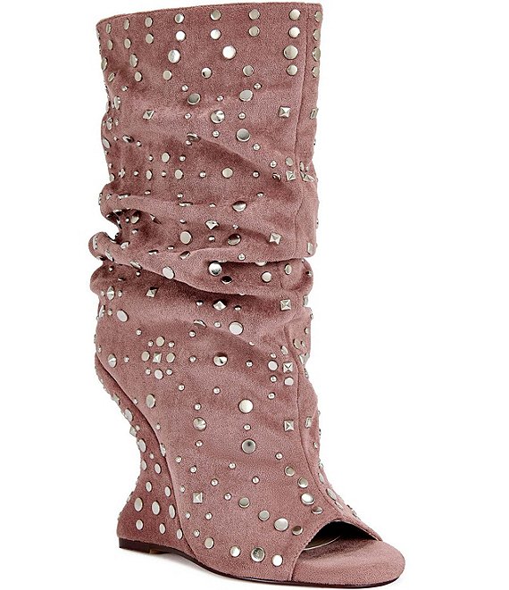 Azalea Wang Naomani Studded Peep Toe Wedge Boots