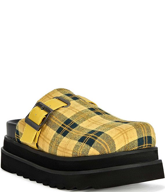 Azalea Wang Oblique Plaid Buckle Strap Platform Clogs