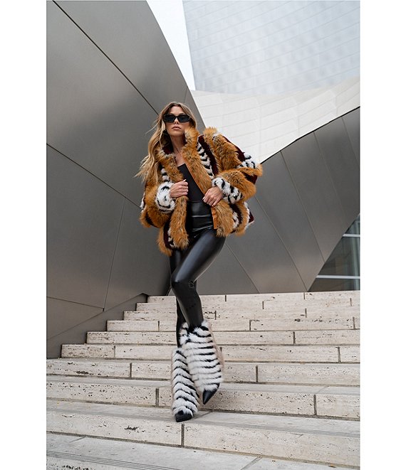 Azalea Wang Plus Size Inez Striped Faux Fur Collared Filled