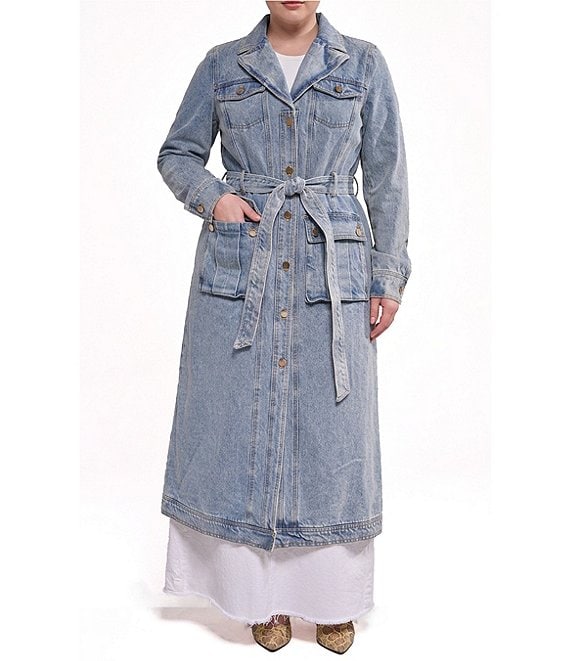 Azalea Wang Plus Size Lucienne Light Denim Notch Collar Belted