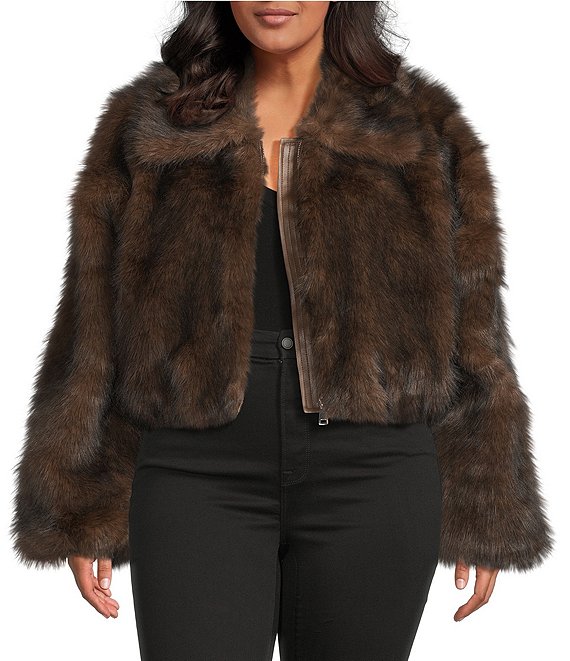 Azalea Wang Plus Size Memphis Brown Faux Fur Shawl Collar Zip