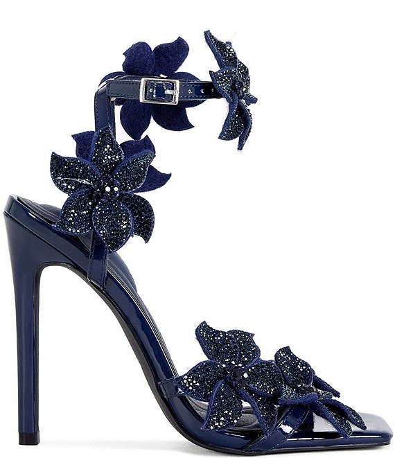 dress navy blue sandals Azalea Wang Romi Rhinestone Flower ELIZABETH AND JAMES Parker 22BFCM20 Crafted from luxurious polyester US Size:M navy blue sandals