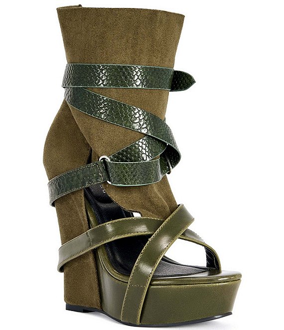 Azalea Wang Rothko Snake Print Straps Sandal Booties