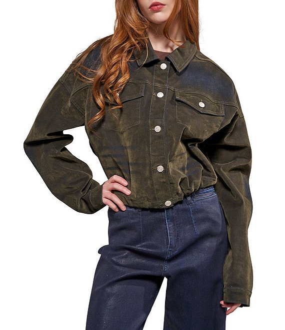 Azalea Wang Sampson Point Collar Drawstring Denim Jacket
