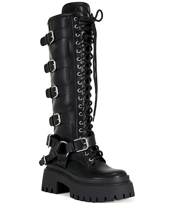 Azalea Wang Saxen Multi Strap Lace Up Tall Combat Boots