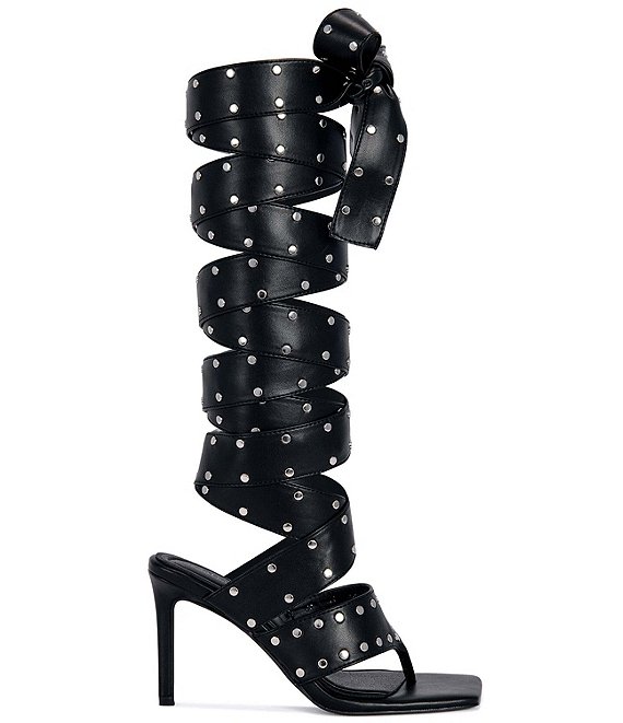 Azalea Wang Sodalite Studded Wraparound Square Toe Thong Sandals