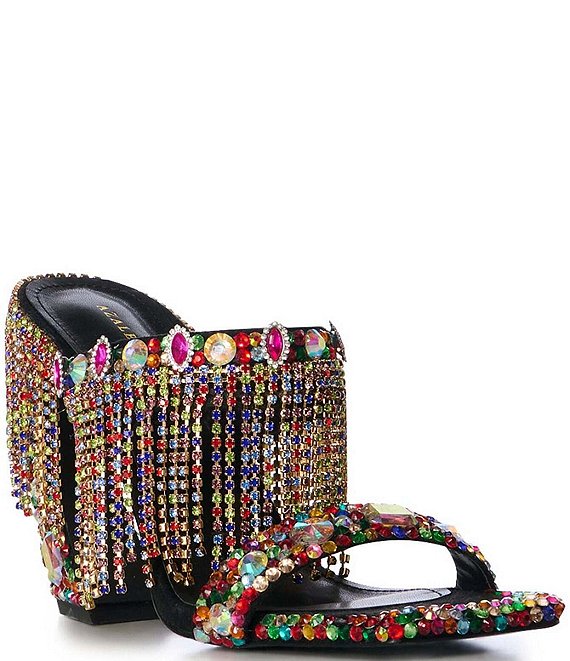 Multicolor fringe sandals hot sale