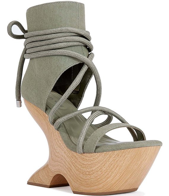 Azalea Wang Tiziano Shafted Wraparound Ankle Tie Sculpted Platform Wedge Sandals