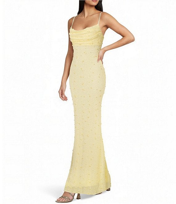 B. Darlin Beaded Drape Neck Tie Back Dress