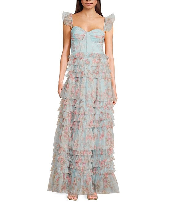 Beautiful Ruffle Accents Decorative Floral Print Dress Beautiful Ruffle Accents Decorative Floral Print Dress